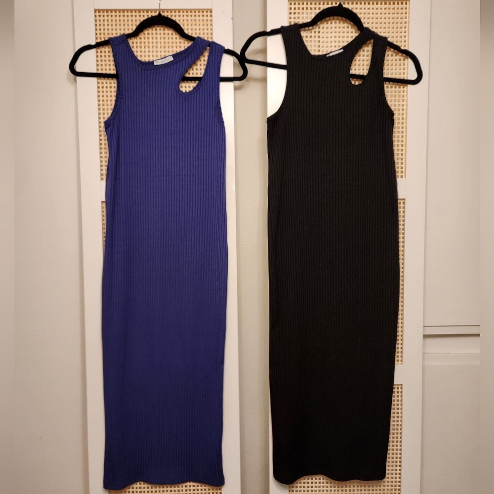 Two Sleeveless Ribbed Maxi Dress - Blue and Black (maternity)